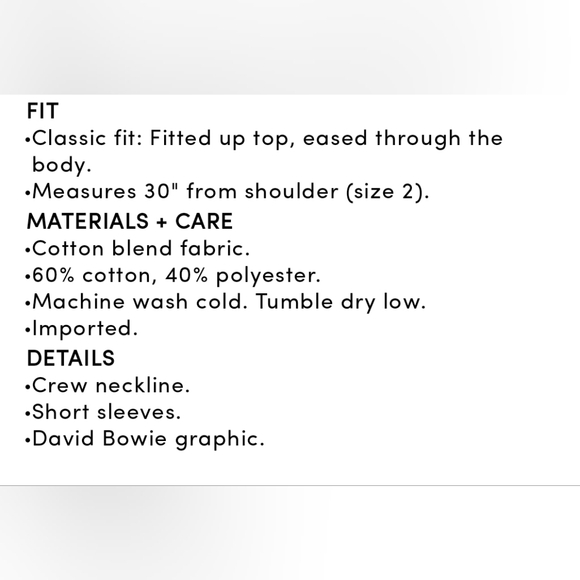 David Bowie Classic Fit Cotton Crew Tee - Picture 3 of 4